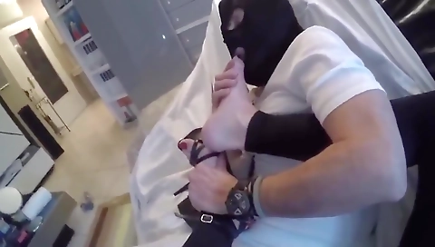 Amateur shemale dominates a mature man with her tits