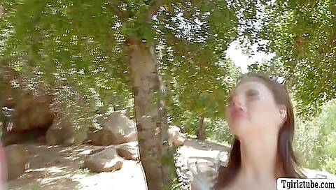 A brunette with a big ass is getting fucked in a hot outdoor scene