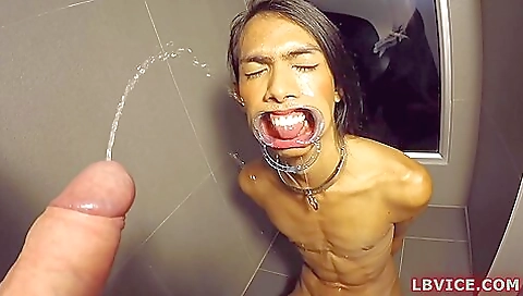 Busty brunette gives a blowjob and pints her pussy