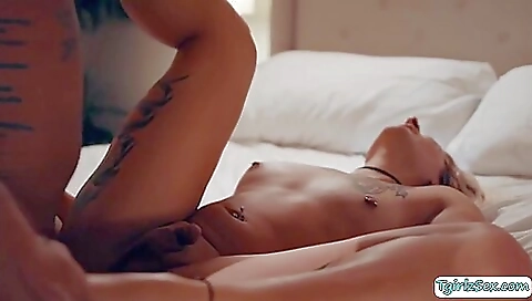 A blonde gets deep throated and her asshole fucked