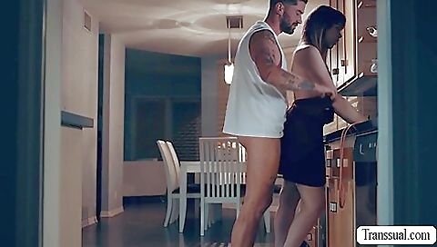 The brunette brunette gets penetrated in her mouth and throat