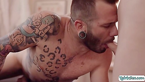 A slutty blonde gets fucked in her ass in a massage