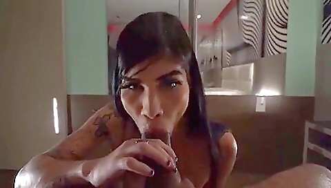 Busty tattooed brunette anal fuck with a giant dick