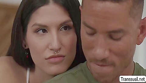 Cute brunette milf gives a handjob to a guy and then fucks