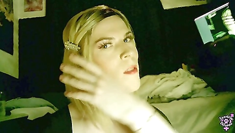 Busty blonde amateur slut plays with a dildo and cum in anus